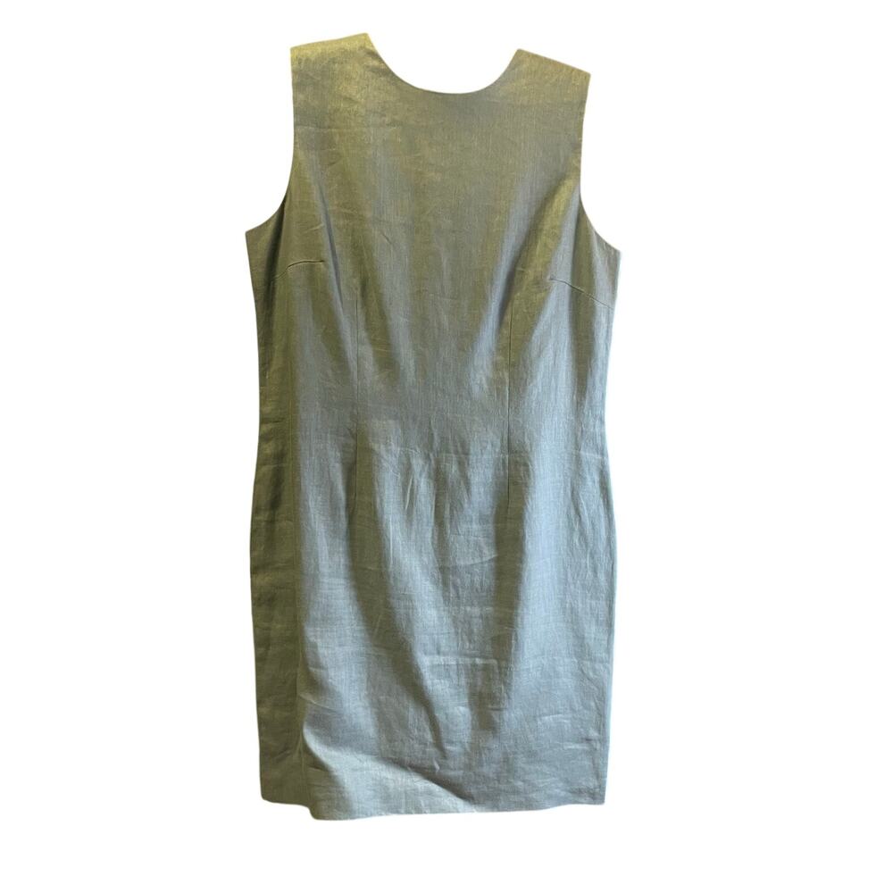 Talbots Petites Blue Linen Y2K Sheath Dress Sleeveless Zip Back Size 10P Office
